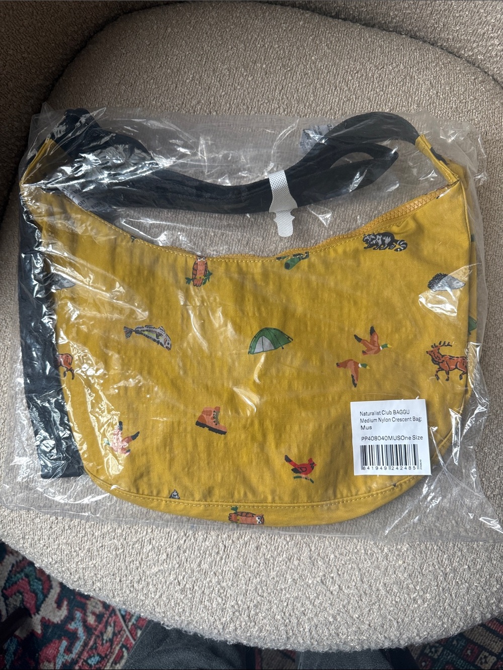 BAGGU Yellow Printed Nylon Crescent Crossbody Bag - Naturalist Club
